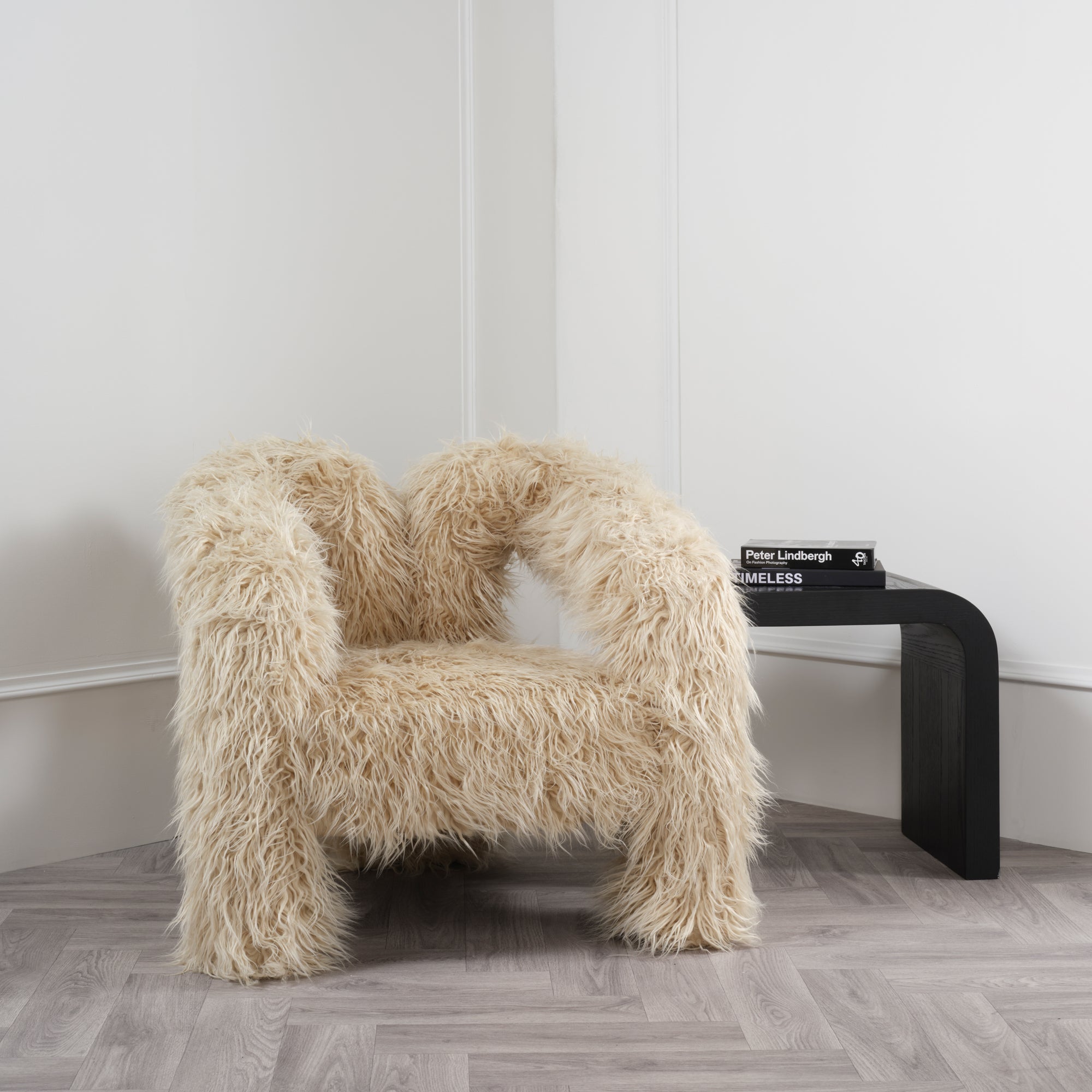 Freyja Ivory Faux Mongolian Fur Tripod Accent Armchair